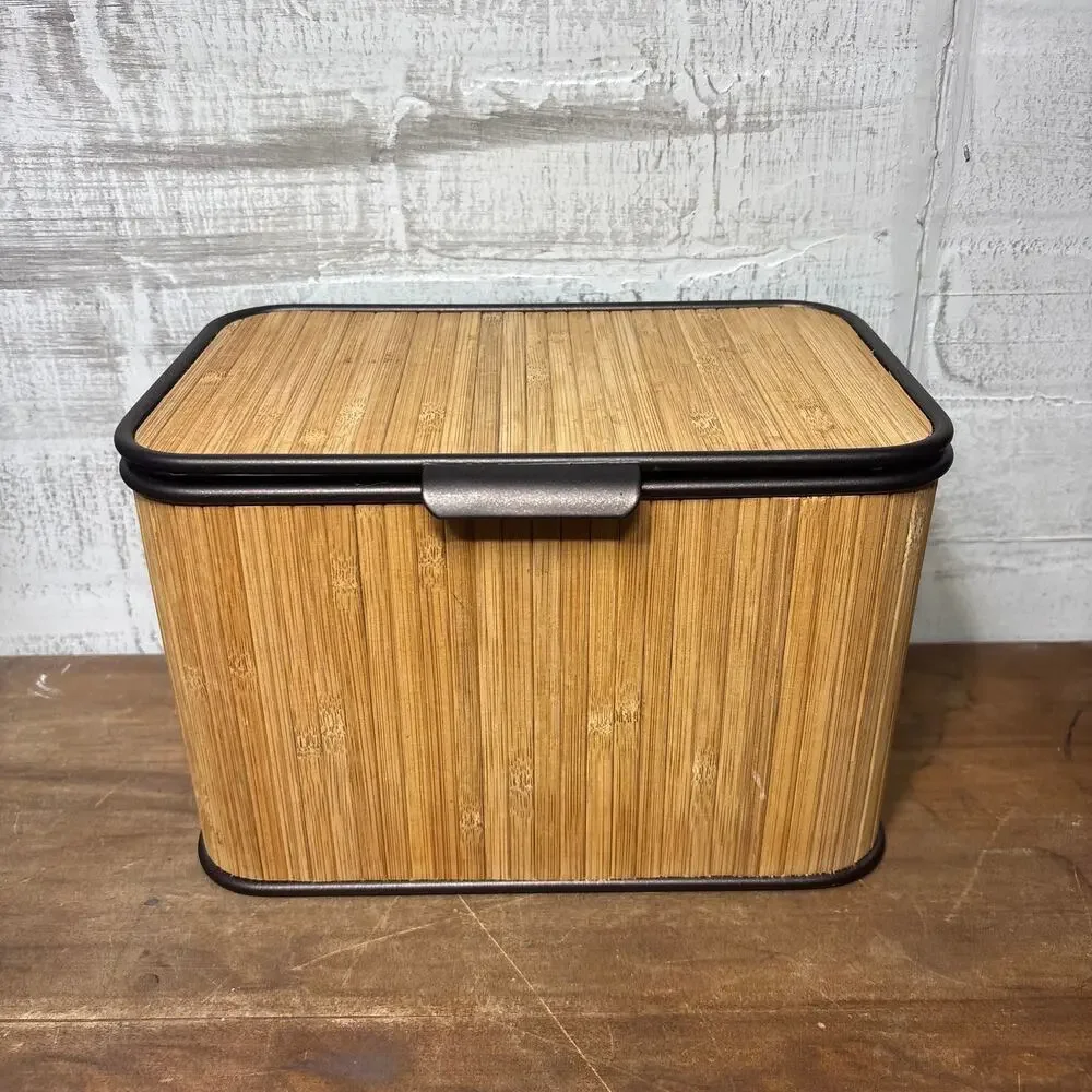 Bamboo and Metal Divided Storage Bin with Lid